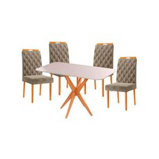 Conjunto de Mesa Simpatia 120x80 Com 4 Cadeiras Rubi Linho Cinamomo/Off White - JCM Movelaria