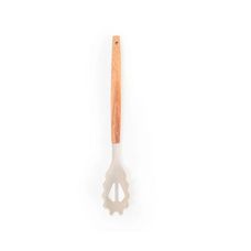 Pegador de Macarrão de Silicone com Cabo de Madeira Cinza Claro - Mozcada