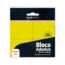 Bloco Adesivo Amarelo Neon 38mmx50mm com 4 Blocos 100 Folhas Cada - Jocar Office