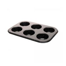 Forma para 6 Cupcakes Antiaderente de Aço Carbono Granilite Preta 26,5cm x 18,5cm x 3cm - Lyor