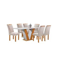 Conjunto Mesa de Jantar Qatar Com 6 Cadeiras Londres Vidro Off Tecido 169 Cinamomo/Off - Cel Móveis
