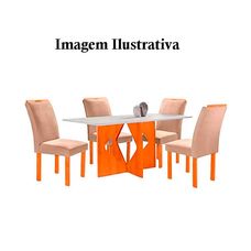 Conjunto Mesa de Jantar Milão Com 4 Cadeiras Londres Vidro Off Tecido 168 Cinamomo - Cel Móveis