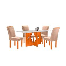 Conjunto Mesa de Jantar Milão Com 4 Cadeiras Londres Vidro Off Tecido 169 Cinamomo - Cel Móveis