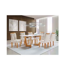 Conjunto Mesa de Jantar Dubai Com 6 Cadeiras Dubai Vidro Off Tecido 169 Cinamomo - Cel Móveis