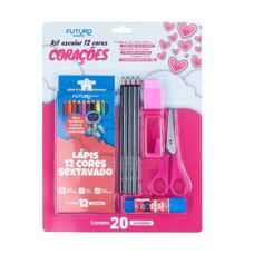 Kit Escolar Corações com 20 Peças - Futuro