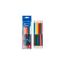 Lápis de Cor Bicolor Jumbo com 6 Unidades - Futuro