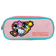 Estojo Simples Escolar Juvenil Hello Kitty e Amigos Veludo Cotelê - Xeryus
