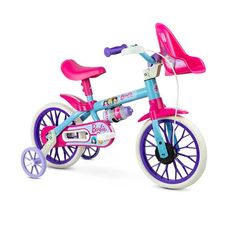 Bicicleta Infantil Aro 12 Barbie com Rodinhas Azul BB/Rosa - Nathor