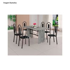 Conjunto de Mesa Bianca 070 140x75cm com 6 Cadeiras Arabesco Martelado Prata Tampo Granito Ocre - Soma Tubulares