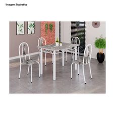 Conjunto de Mesa Ane A 020 100x60cm com 4 Cadeiras Paraopeba Martelado Prata Tampo Granito Ocre - Soma Tubulares