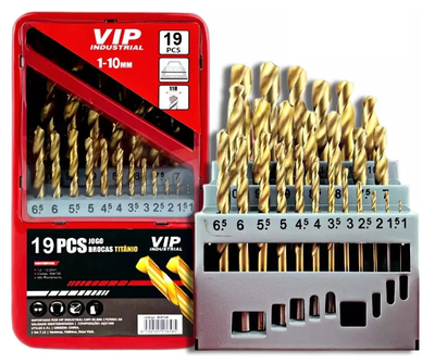 Jogo De Brocas Titânio 1mm Ao 10mm Aço Rápido 19 Peças Vip Industrial