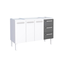 GABINETE AÇO PARA PIA 140 CM BRANCO COM PRETO VÊNUS FLAT