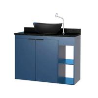 GABINETE TOUCADOR ASTER 80X36 CM AZUL COM GRANITO PRETO