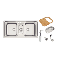 CUBA DE SOBREPOR MAREA DEEP 2 CUBAS E AUXILIAR EM AÇO INOX COM ACABAMENTO ESCOVADO 100 X 50 CM COM ACESSÓRIOS