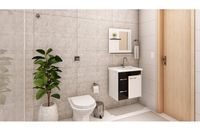 Conjunto Rorato Genova Espelho + Pia Suspenso Preto 2Gavetas 55.4cm