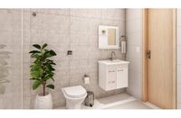 Conjunto Rorato Genova Espelho + Pia Suspenso Off White 2Gavetas 55.4cm